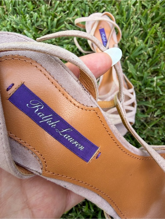 Ralph Lauren Purple Label Shoes - Ralph Lauren Purple Label Suede T-Strap Platform Heels Beige Italy 39.5B